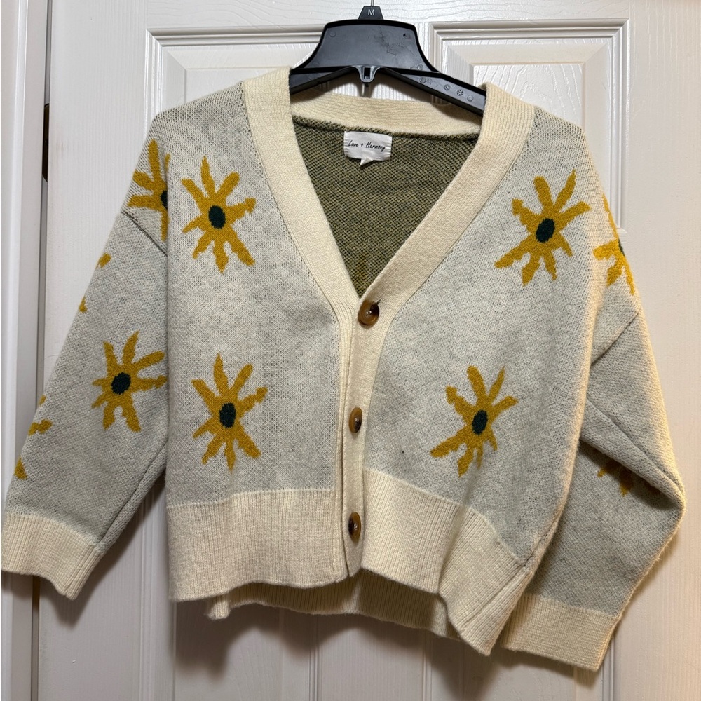 Sunflower Patterned Cream Cardigan Sweater